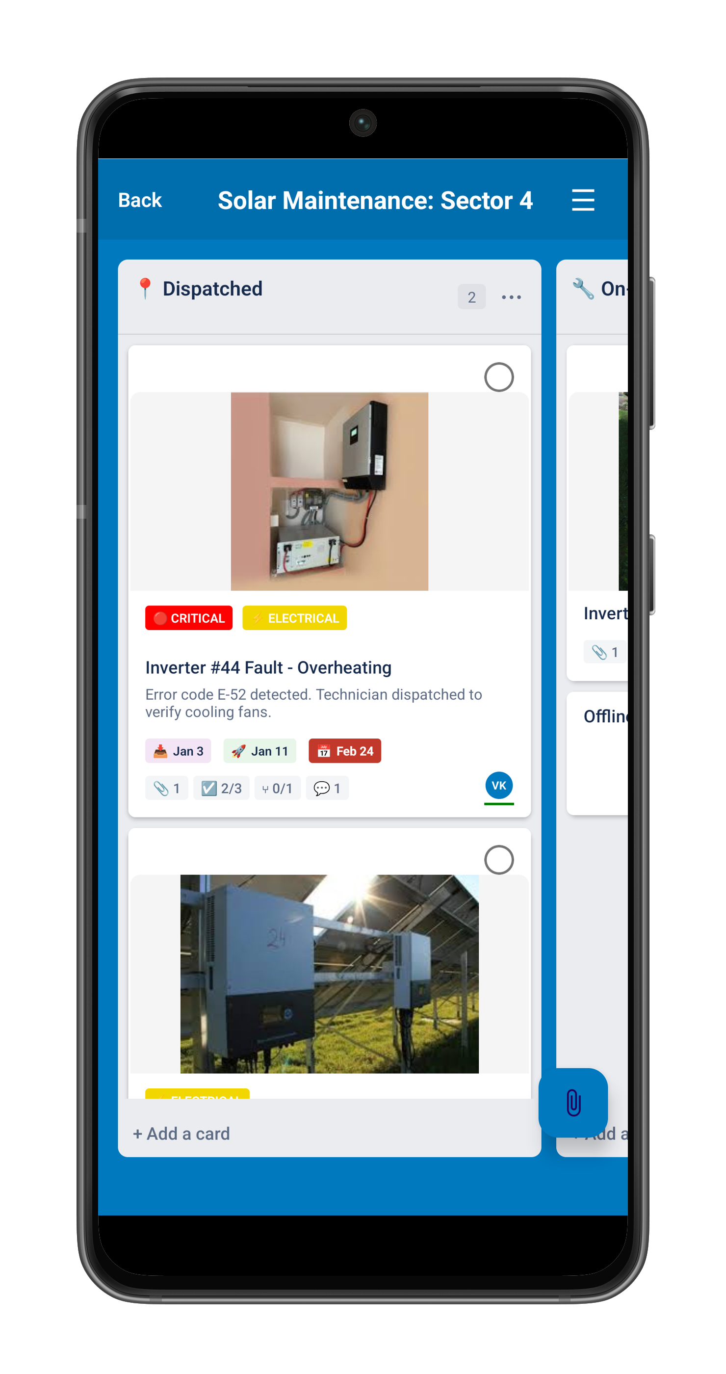 vKan board screen — Solar Maintenance: Sector 4